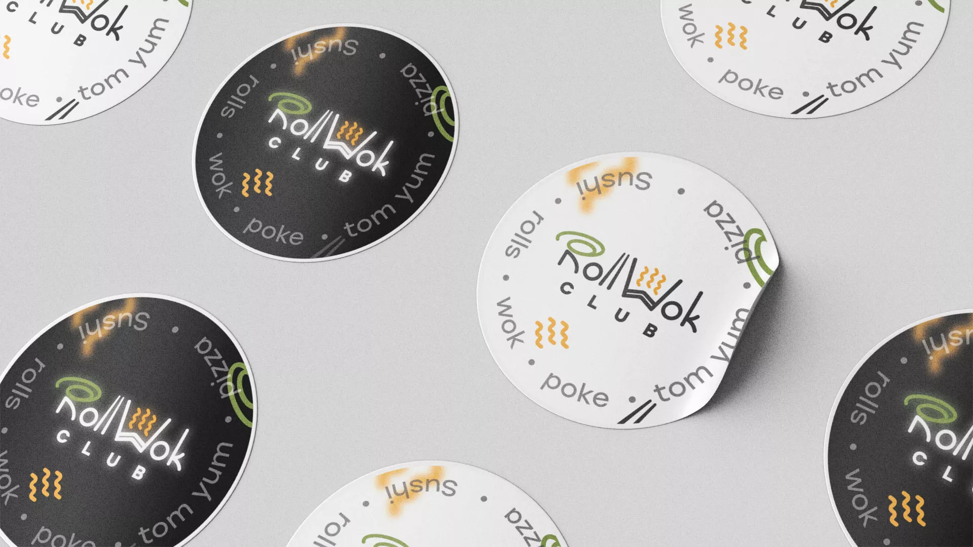 Разработка наклеек для суши-бара «Roll Wok Club» в Южно-Сахалинске